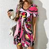 Summer Fashion Women's V Neck  Niche Print Printed  Dress Sex Short Skirt Dresses