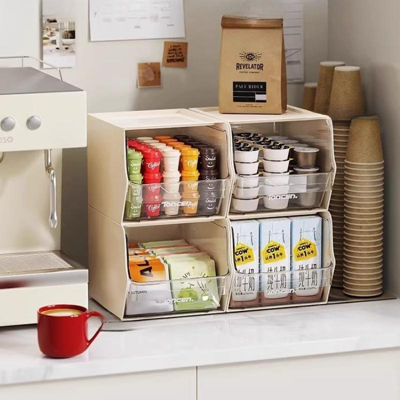 Office Desktop Storage Box Organizer Kitchen Clear Drawer Tea Bag Storage Container Capsule Coffee Instant Milk Tea Storage Rack