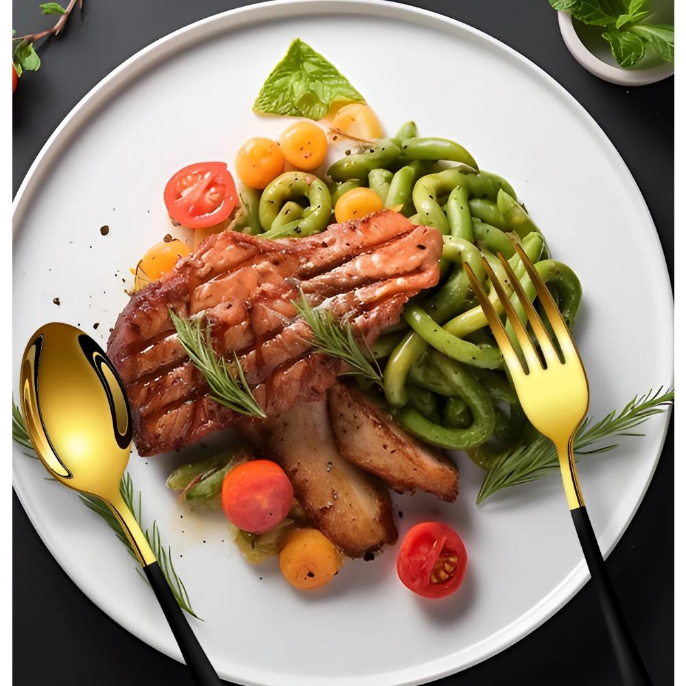 4/16/24pcs Stainless Steel Cutlery Knife, Fork and Spoon Set 1010 Round Handle Cutlery Suitable for Wedding Party Hotel