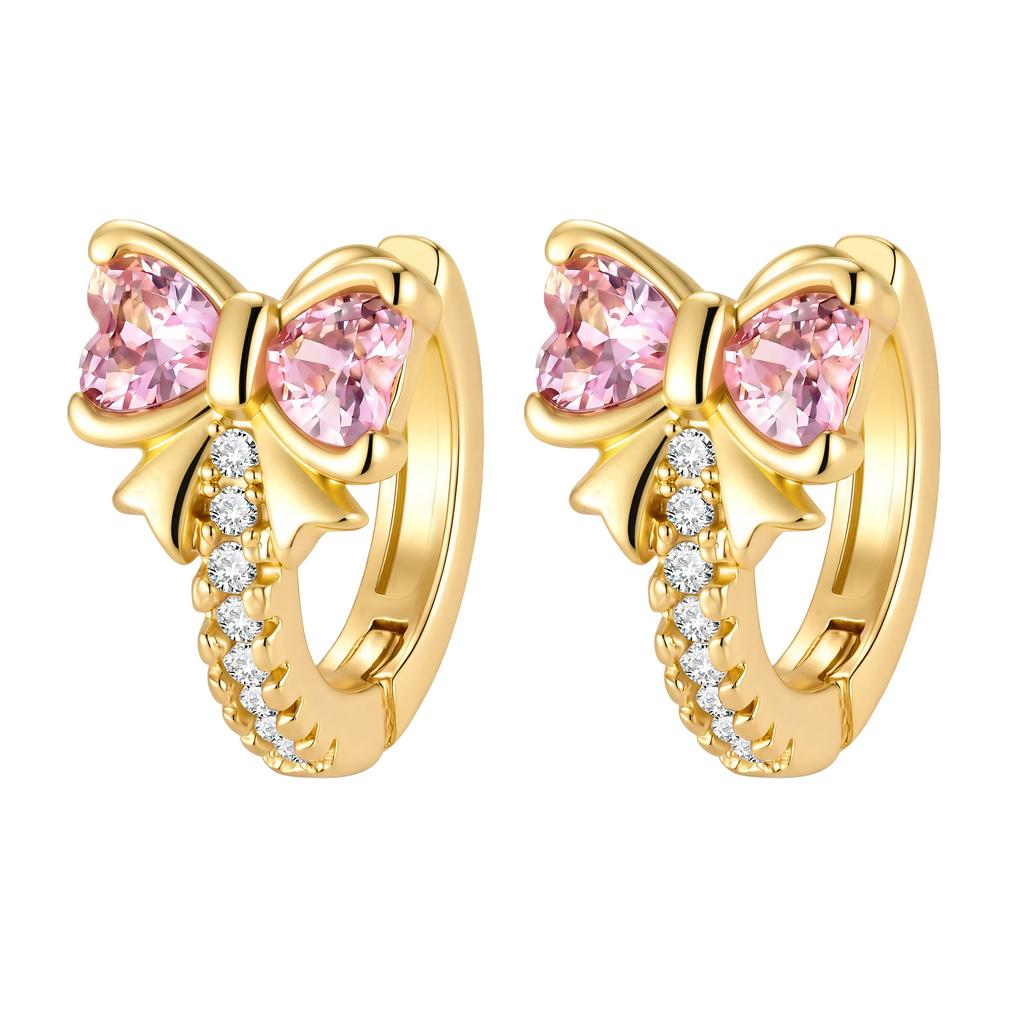 18K Gold Plated Shinny Bow Huggie Hoop Earrings for Women, Cubic Zirconia Small Hoops, Sensitive Ears Jewelry