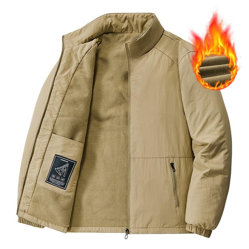 Men's Winter Warm Jackets With Fleece Lined Casual Lightweight Windproof Coat With Pockets Stand Collar Work Jacket for Men Thick Thermal Cargo Jacket