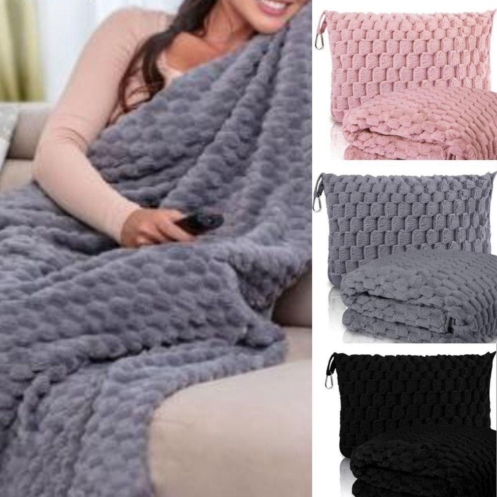 

2 In 1 Throw Blanket Double Sided Plush Striped Blankets New Conditioning Quilt Home Office чорний