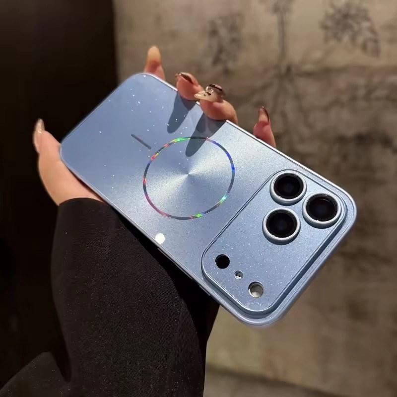 

Magnetic Glitter Aurora Glossy Phone Case For Magsafe iPhone 17 Air 16 15 PM 14 13 12 11 Pro Max Full Lens Protection Back Cover iPhone 11 синій