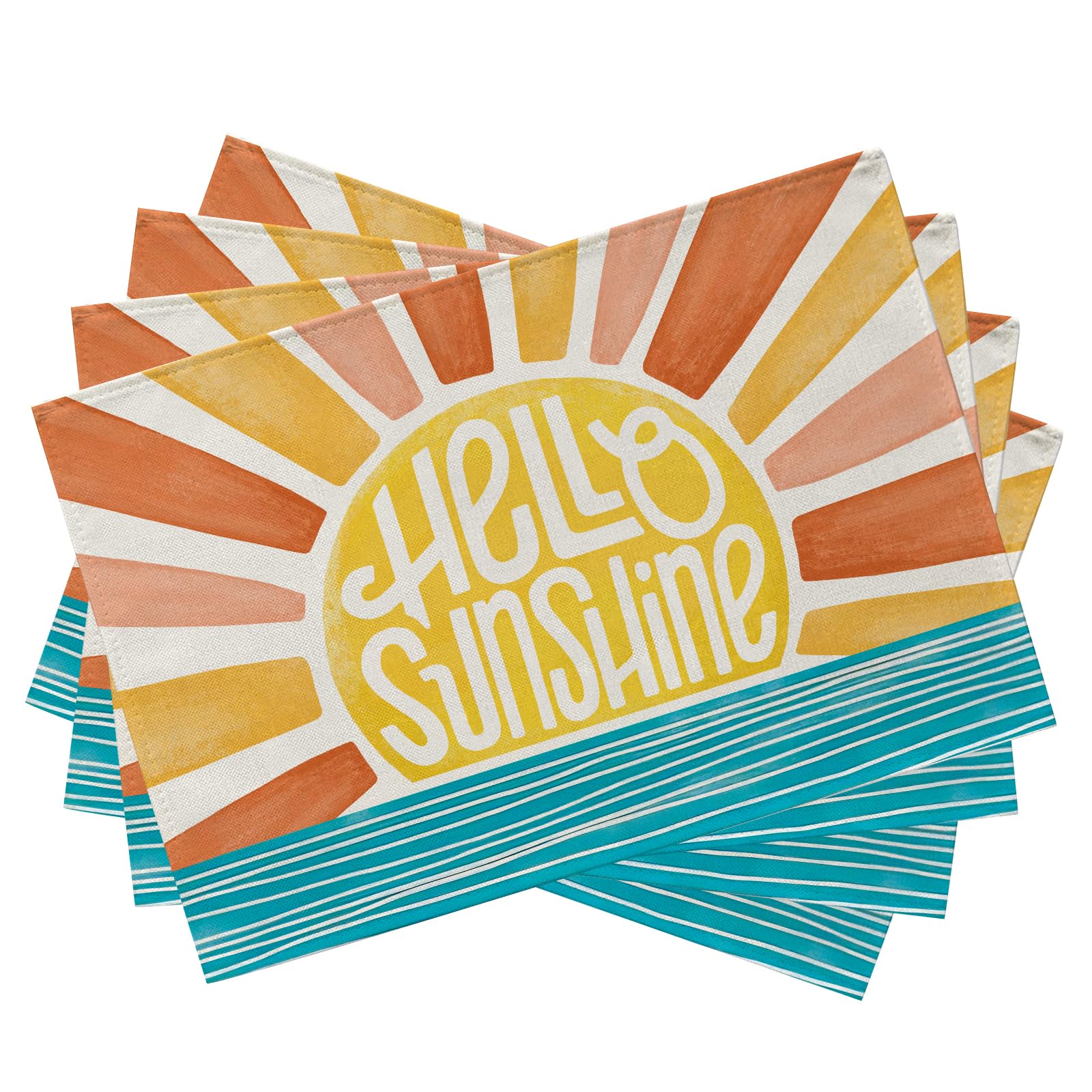 

Hello Sunshine Sun Spring Summer Placemats Set of 4, Boho Sunset Over Sea Dining Table Place Mats, Seasonal Kitchen Decor Home Decoration 4Pcs-12 X18