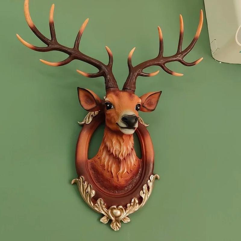 European Style Lucky Deer Head Wall Decor for Living Room TV Background Creative Animal Wall Hanging Art Home Decoration Gift