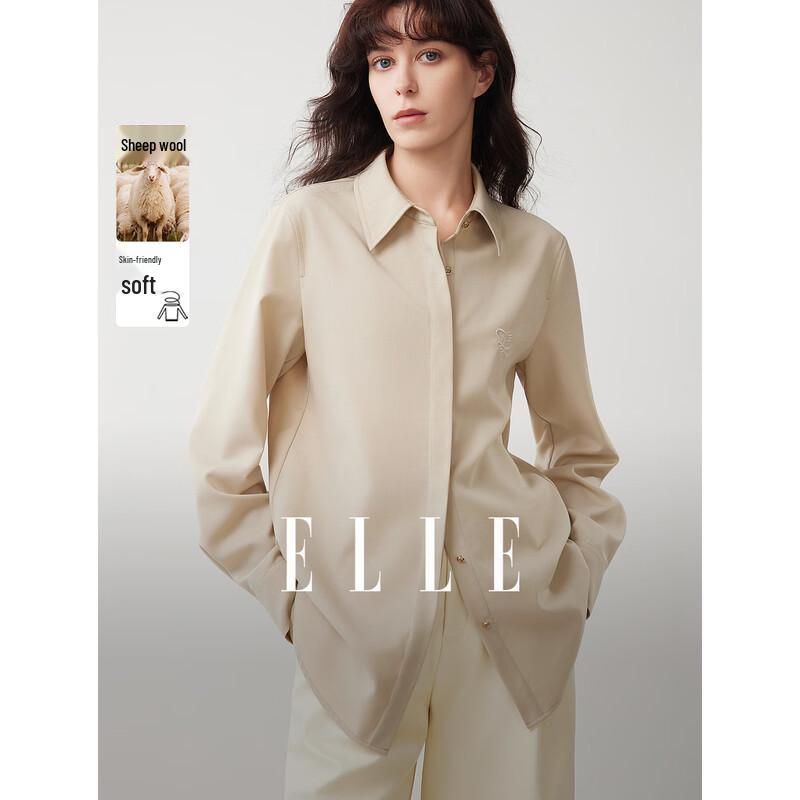 ELLE Women s Merino Wool Minimalist Lapel Shirt M