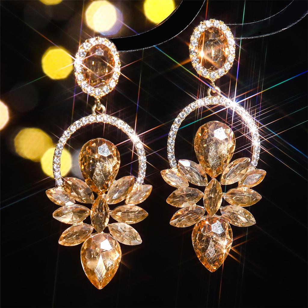 Orecchini di alta qualità con strass in vetro colorato, temperamento femminile, orecchini esagerati, orecchini da donna, 1 paio