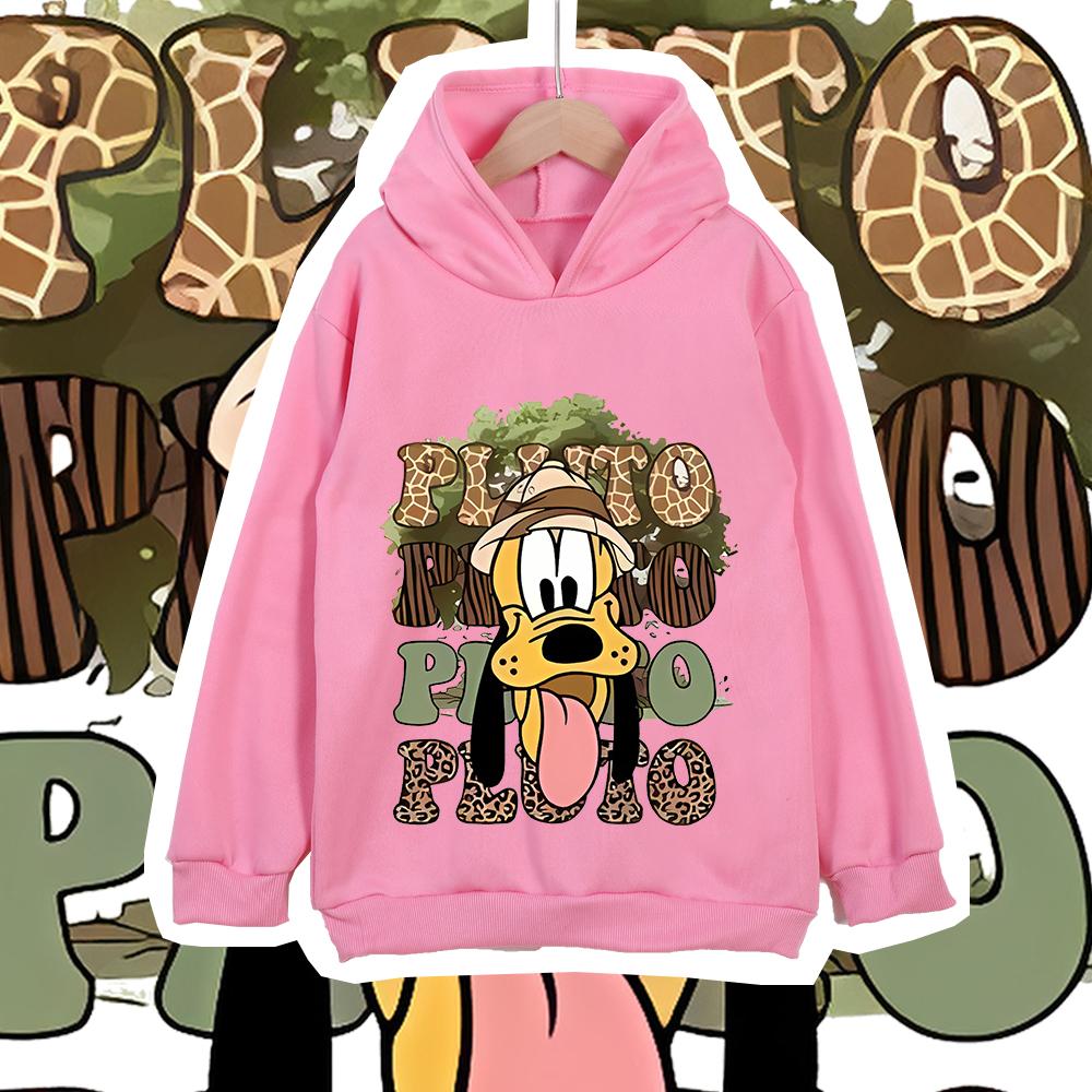 Disney Pluto Animal Kingdom Print Kids Fleece Hoodie For Boys And Girls Warm Plush Lined Children Pullover Soft Winter Outerwear