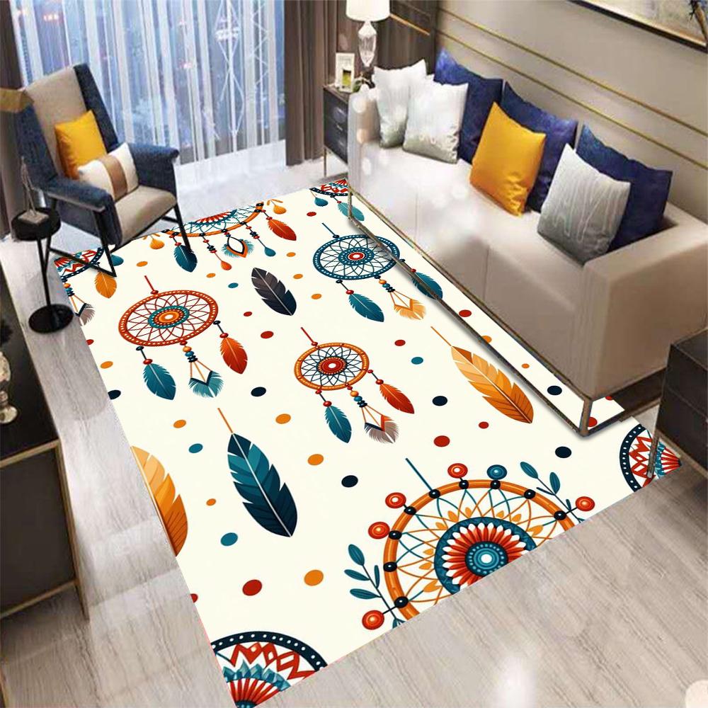  Retro Bohemian Style Feather Carpet Living Room Sofa Bedroom Kitchen Entrance Door Mat Non-Slip Luxury Home Decor Rug