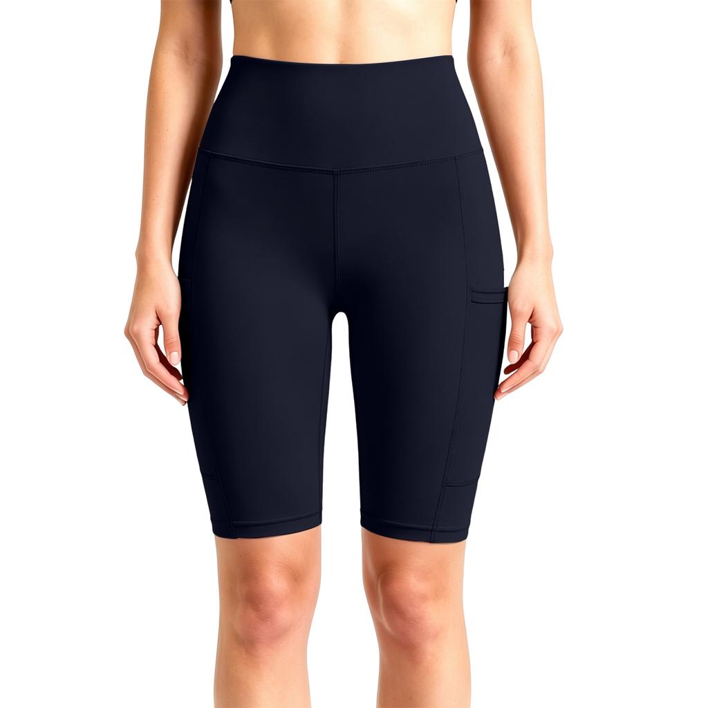 High Waist Butt Lifting Compression Biker Shorts for Women Tummy Control Stretchy Fitness Leggings with Side Pockets for Outdoor Sports