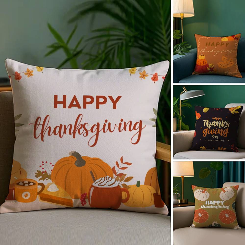 Thanksgiving Pumpkin Maple Leaf Pillow Case Sofa Living Room Bedroom Double-sided Printing Square Cushion Nap Time Cushion Cover