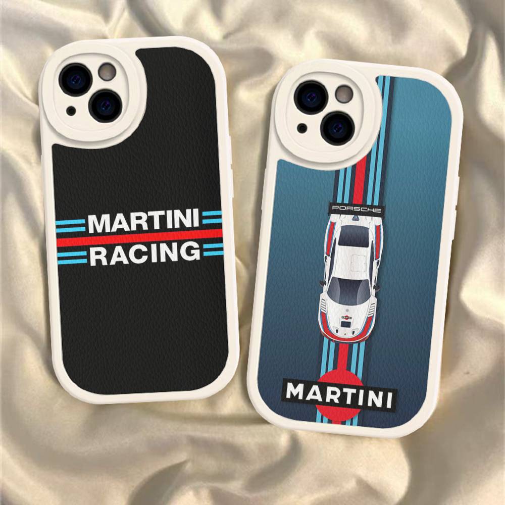 M-Martini Racing Horizontal Stripe For IPhone 16 15 14 13 12 11 Pro Max Plus Shockproof Leather Soft Phone Cover
