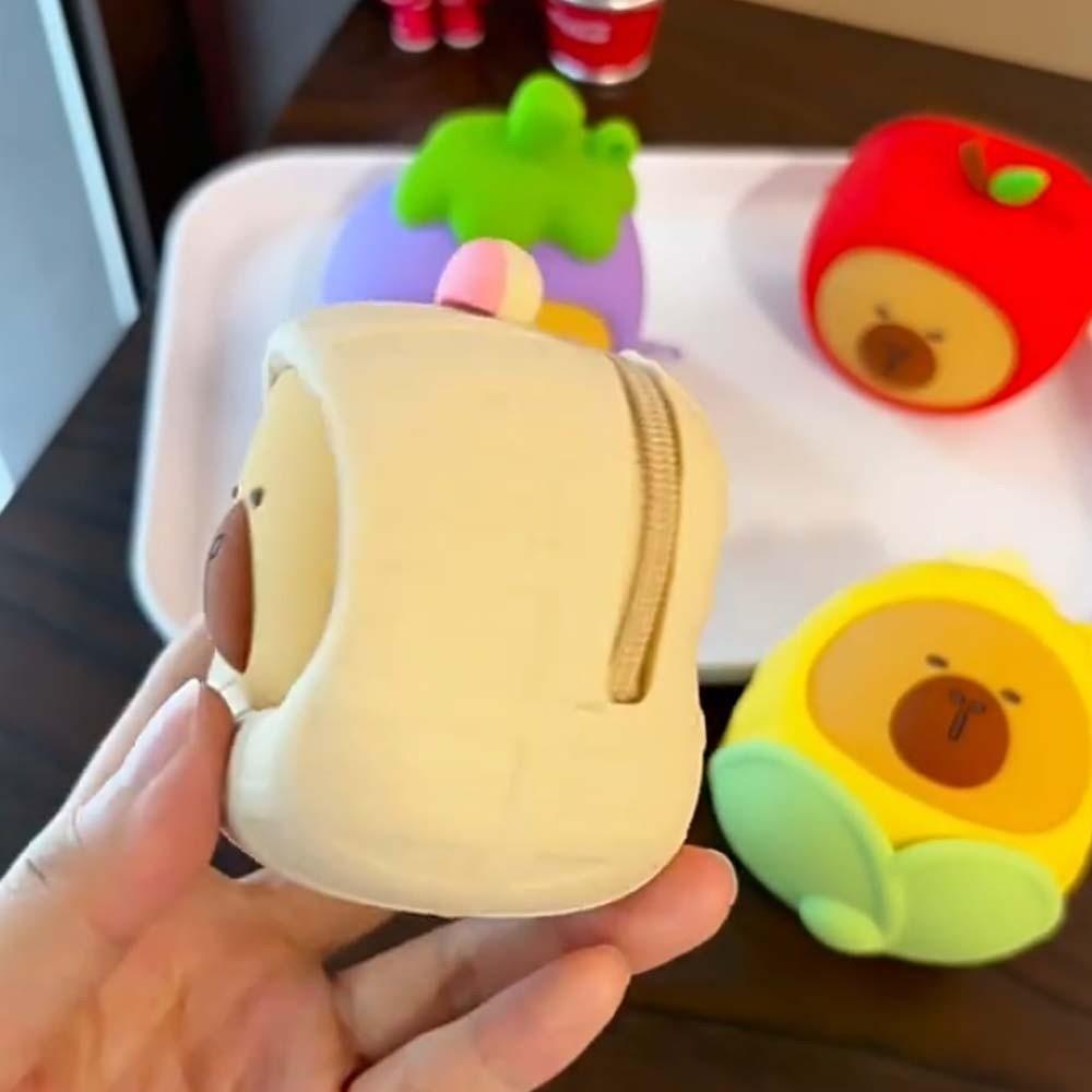 Cartoon Hanging Rope Storage Bag Creative Round Silicone Coin Purse Keychain Earphone Bag  Car Key