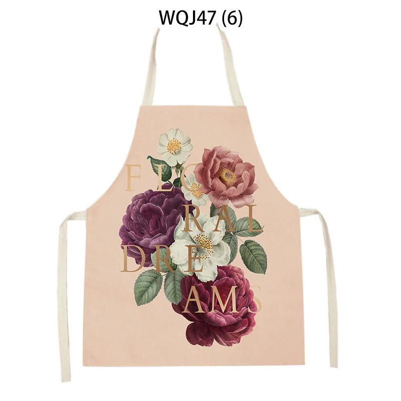 Retro Flowers Linen Kitchen Aprons Floral Printed Cooking Aprons for Women Men Baking Accessories Cleaning Pinafore Delantal