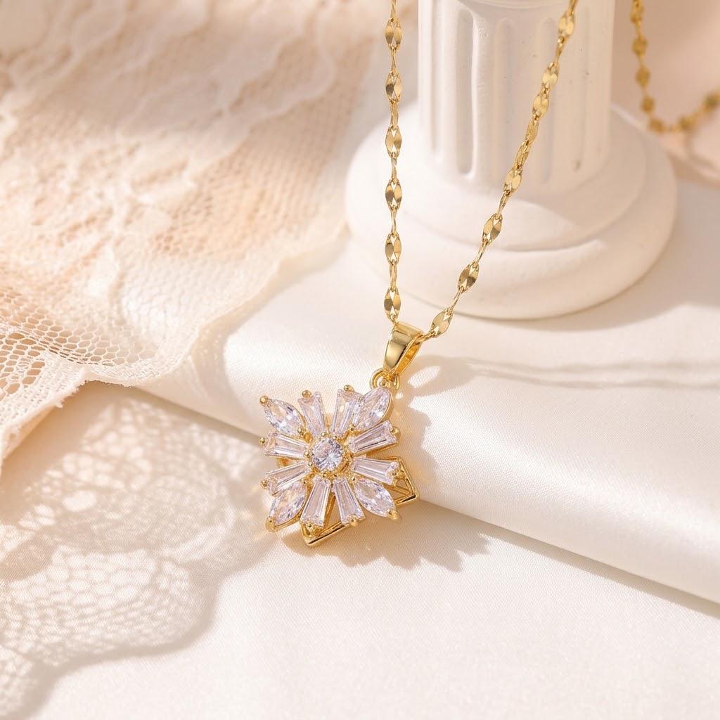 Korean Titanium Steel Necklace with Rotatable Windmill Pendant & Zirconia Pearl Clavicle Chain for Women
