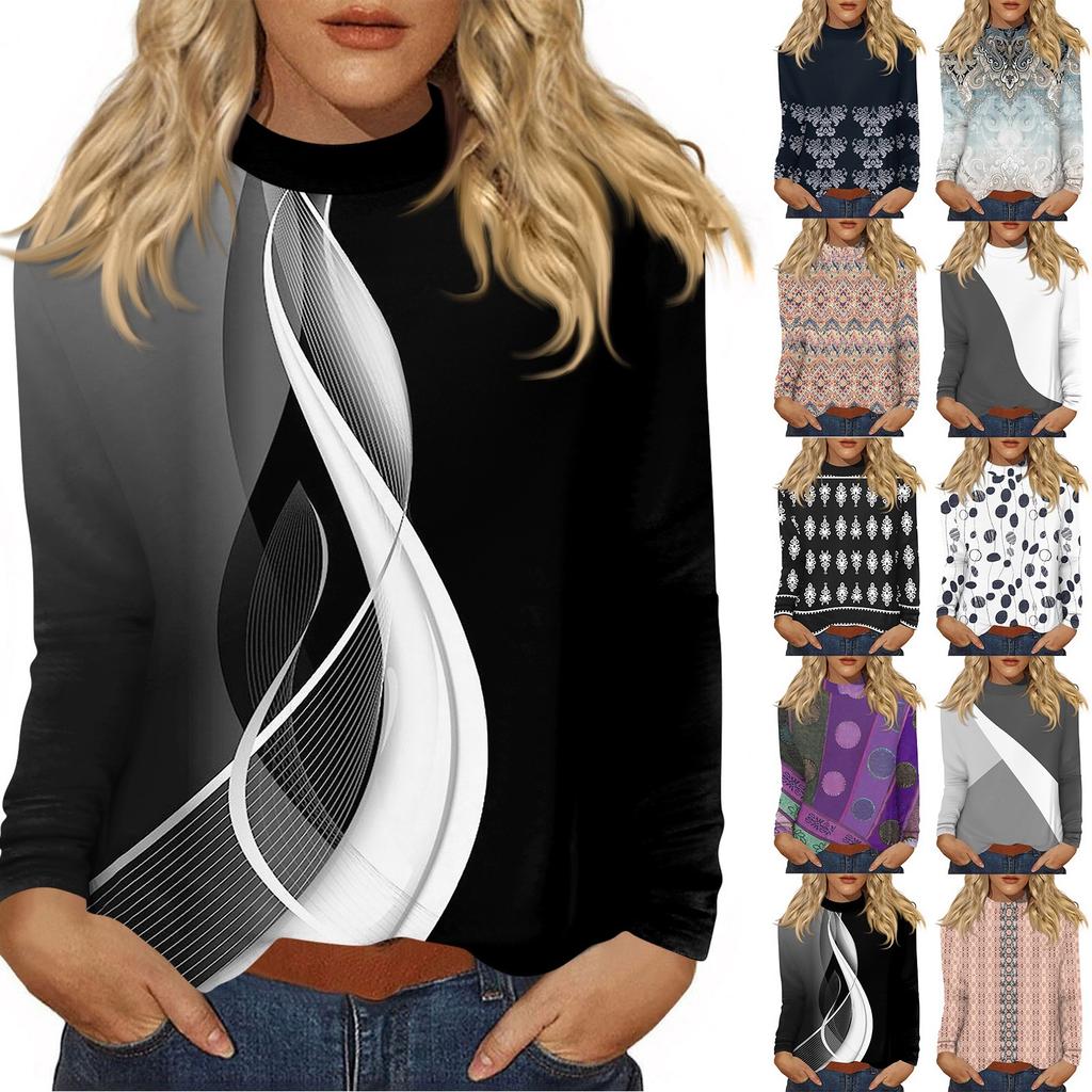 Women's Daily Casual Long Sleeve Mid Collar Top