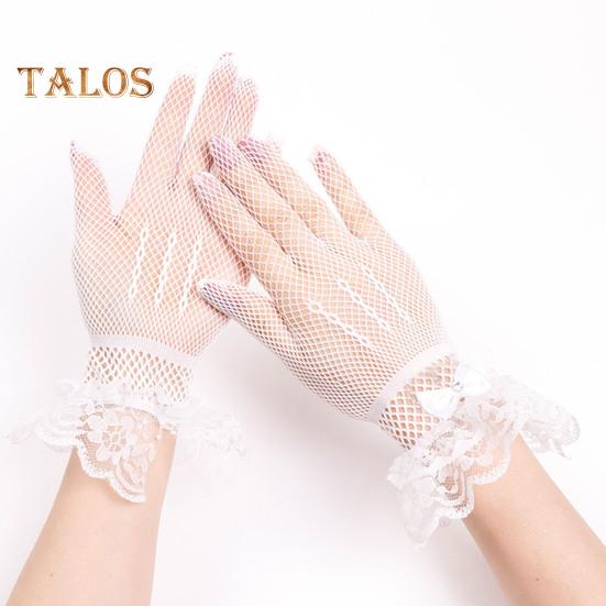 1 par ballhansker for kvinner Gjennomsiktig blonderbue Faux Pearl Dekor Hollow Out Fishnet volangkant Tynn Helfinger Forestillinger Brude Bryllupshansker