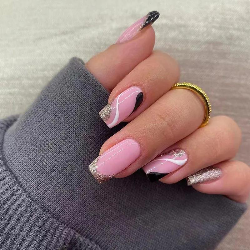 24Pcs Love Ballerina Press On Nails Set Full Cover Artificial Fake Nails Professional Adhesive Free False Nail Art