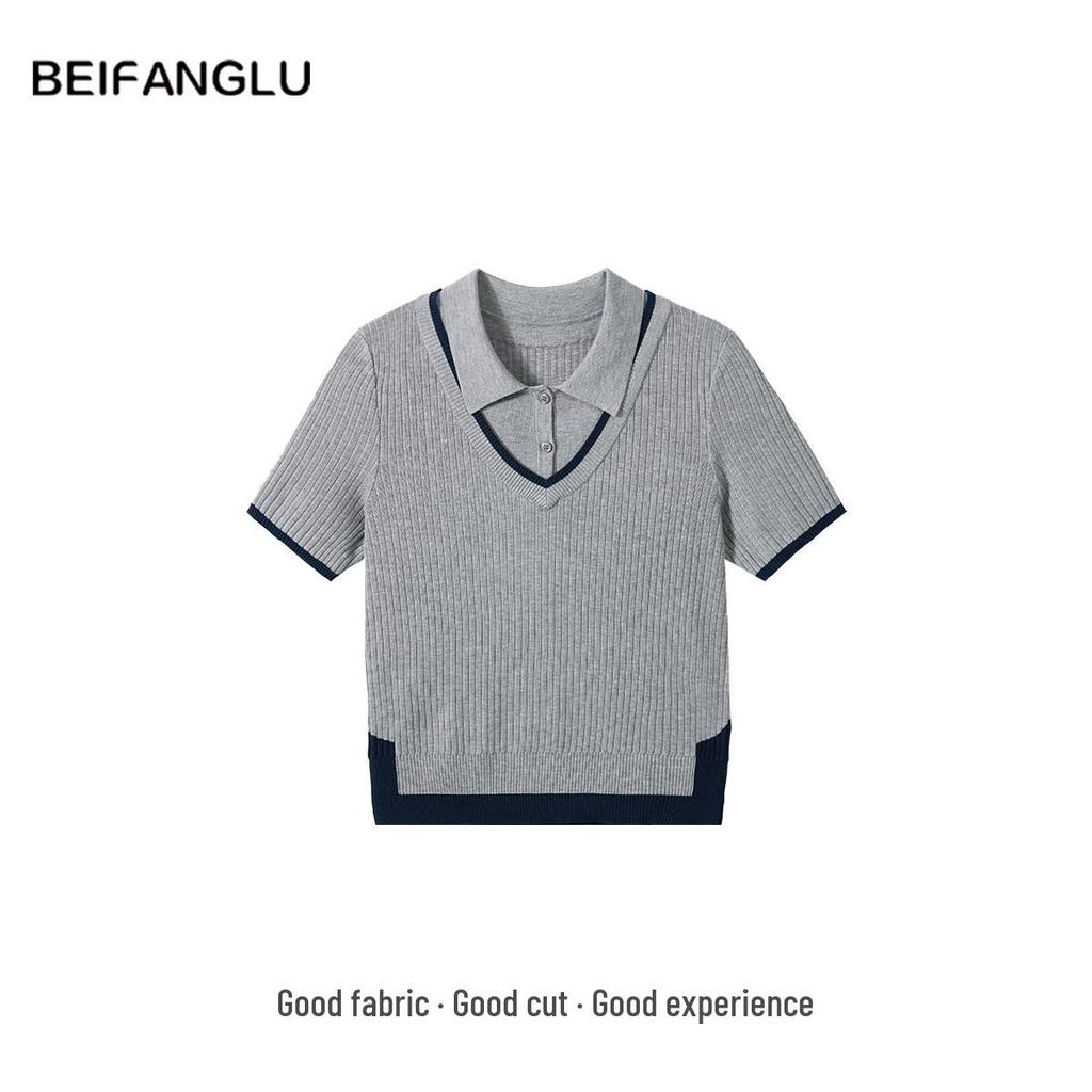 Northern Deer French Academy Style Rib Knit Breathable Lyocell Acetate Polo Shirt, Short Sleeve.