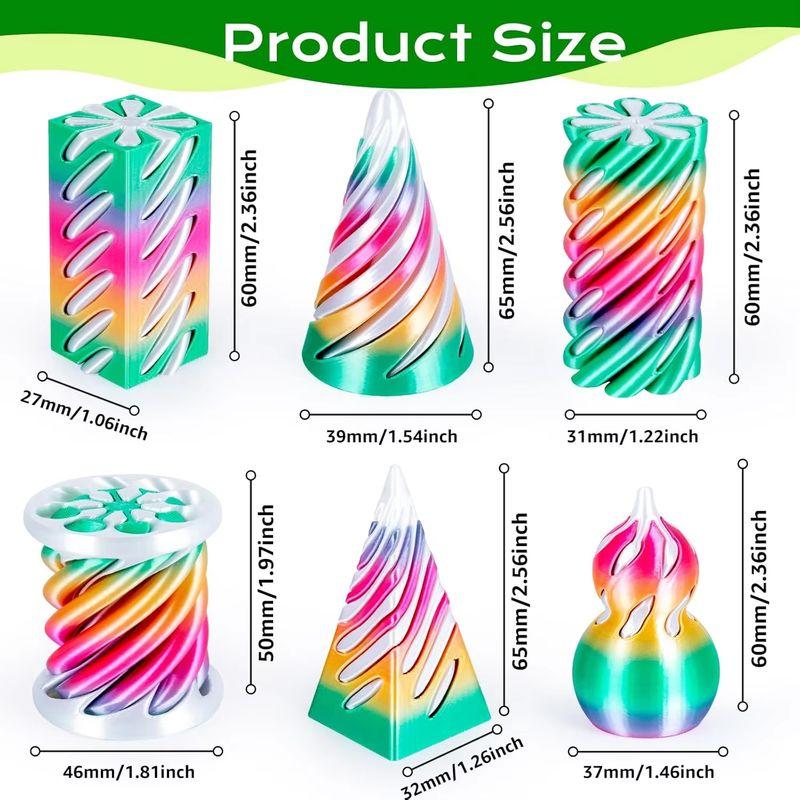 6Pcs/Set Spiral Cone Fidget Vortex Toy Desktop Ornament Model Multiple Ways To Play Stress Relief Creativity 3D Printed Fun Toy