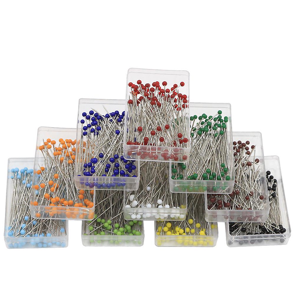 100-Piece Set: 38mm Glass Head Pins in 10 Colors for Sewing and Quilting