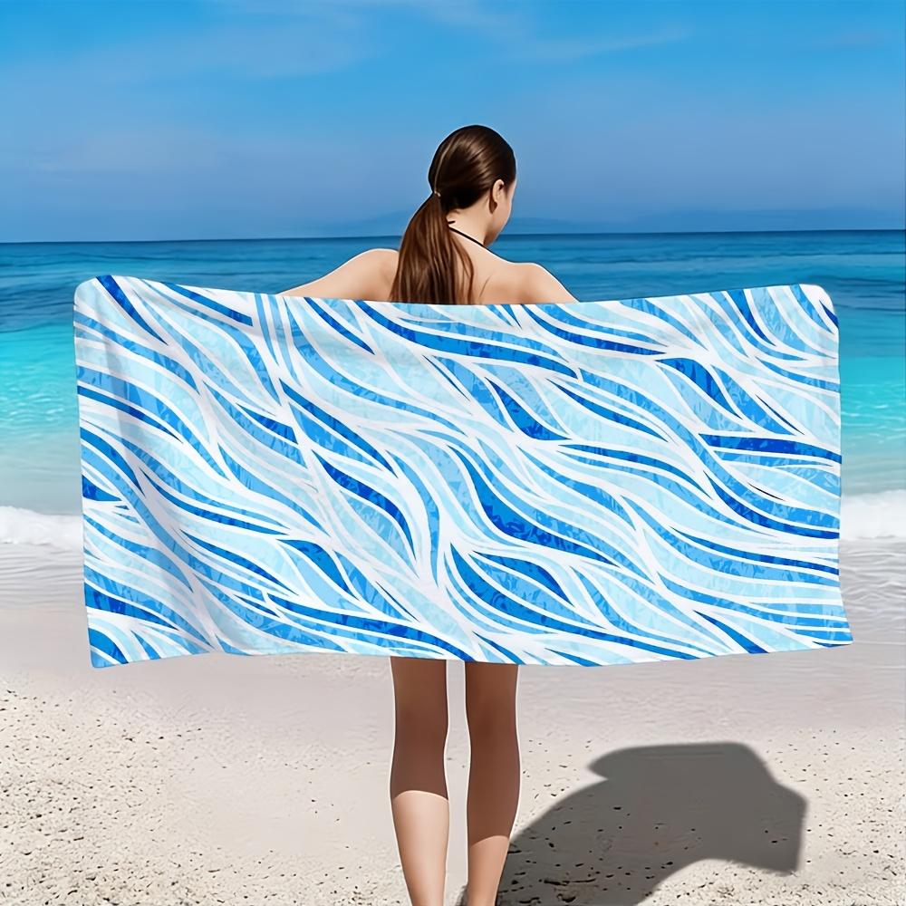 Dynamic Blue Stripe Beach Towel With Flowing Curve Design Soft Touch Surface Non Slip Material For Decor