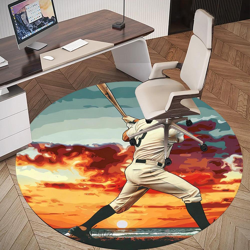 1pc Baseball Player Sunset Round Chair Mat Office Area Rug - Non-Slip, Floor Mat for Office, Bedroom, Ideal Home Decor Gift C0112123