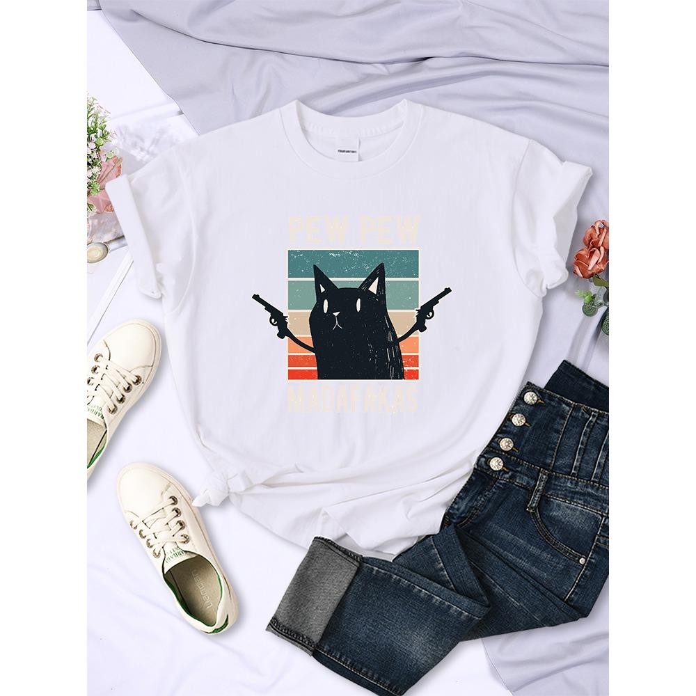 Cute and funny printed women's T-shirt hip-hop retro T-shirt creative casual blouse round neck women's short sleeves