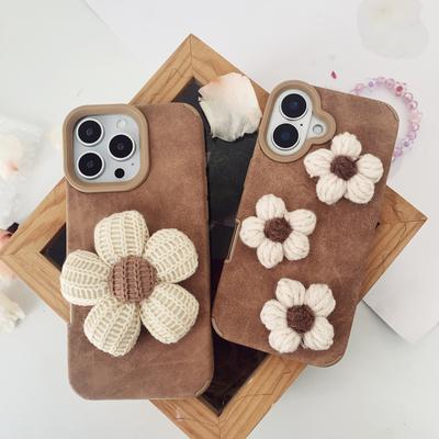 Big/Small Flower Brown Phone Case Protective Cover for iPhone 13/14/15/16 Pro Max