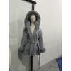 Womens Winter Hooded Wrap Coat Short Wool Blend Oversized Outerwear In Gray Khaki