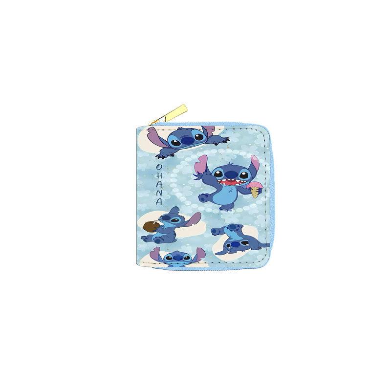 Stitch PU Leather Short Zip Wallet Cute Cartoon Coin Purse ID Card Holder for Women Students 6pcs