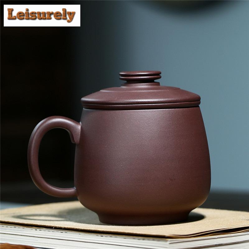 460ml Authentic Purple Clay Tea Mug Handmade Engraved Filter Tea Separator Cup Personal Cover Cup Chinese Zisha Kung Fu Teaset
