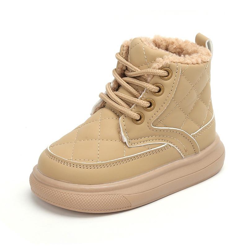 Kids Warm Lamb Wool Lined British Style Ankle Snow Boots For Boys Girls