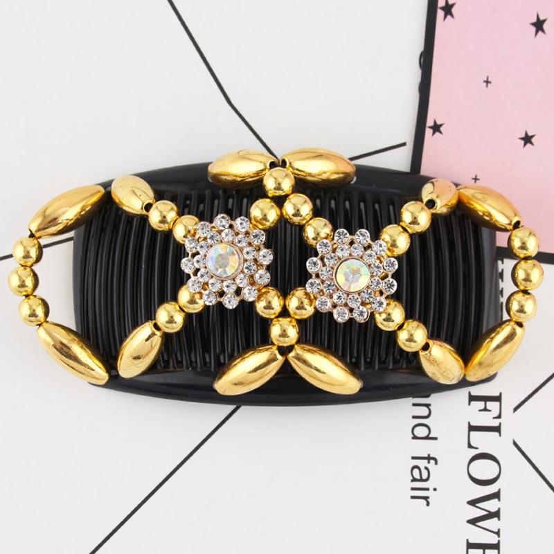 Women DIY Hair Accessories Pearl Beaded Elastic Hair Claw Hairpin Magic Comb Up-Do Hairstyle Bun Maker Tool Ponytail Hairdo Wolf