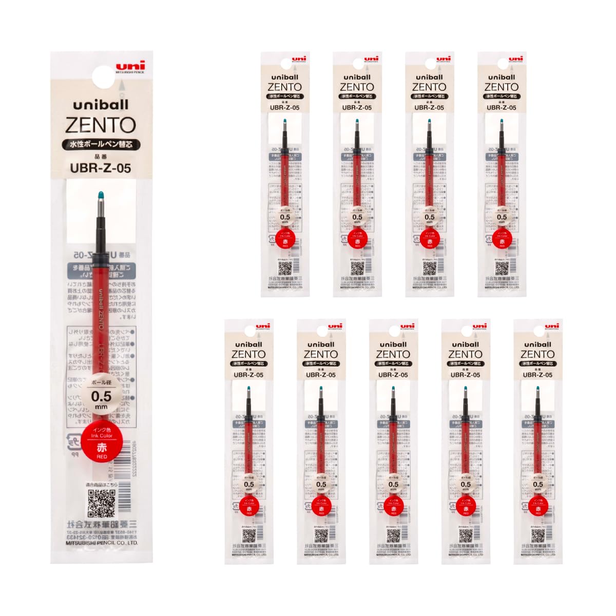 

Mitsubishi Pencil Uniball ZENTO Шариковая ручка Упаковка стержней на водной основе, 0,5 мм, Красный, 10 шт., UBRZ05.15, Упаковка 10 шт.