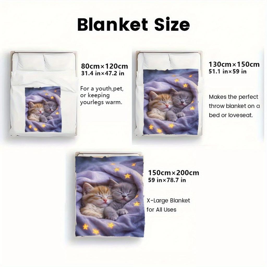 Couverture personnalisée pour chatons endormis Motif mignon de chats et d'étoiles Nom personnalisé Polaire Jeté Toutes saisons Doux Chaud Literie Décoration de maison