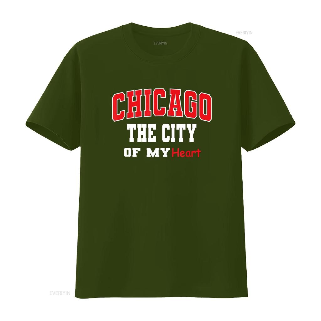 Chicago City of My Heart Men Women Outfit T Shirt Vintage Washed Homme Slightly Casual Streetwear Comfortable Stylish Fashion