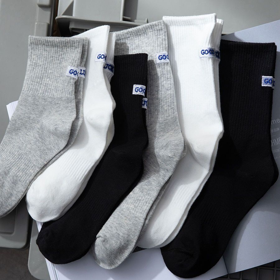 White Basketball Socks Men'S Medium Tube Socks Trendy Cotton Socks Deodorant Couple Sports Black Stockings Women