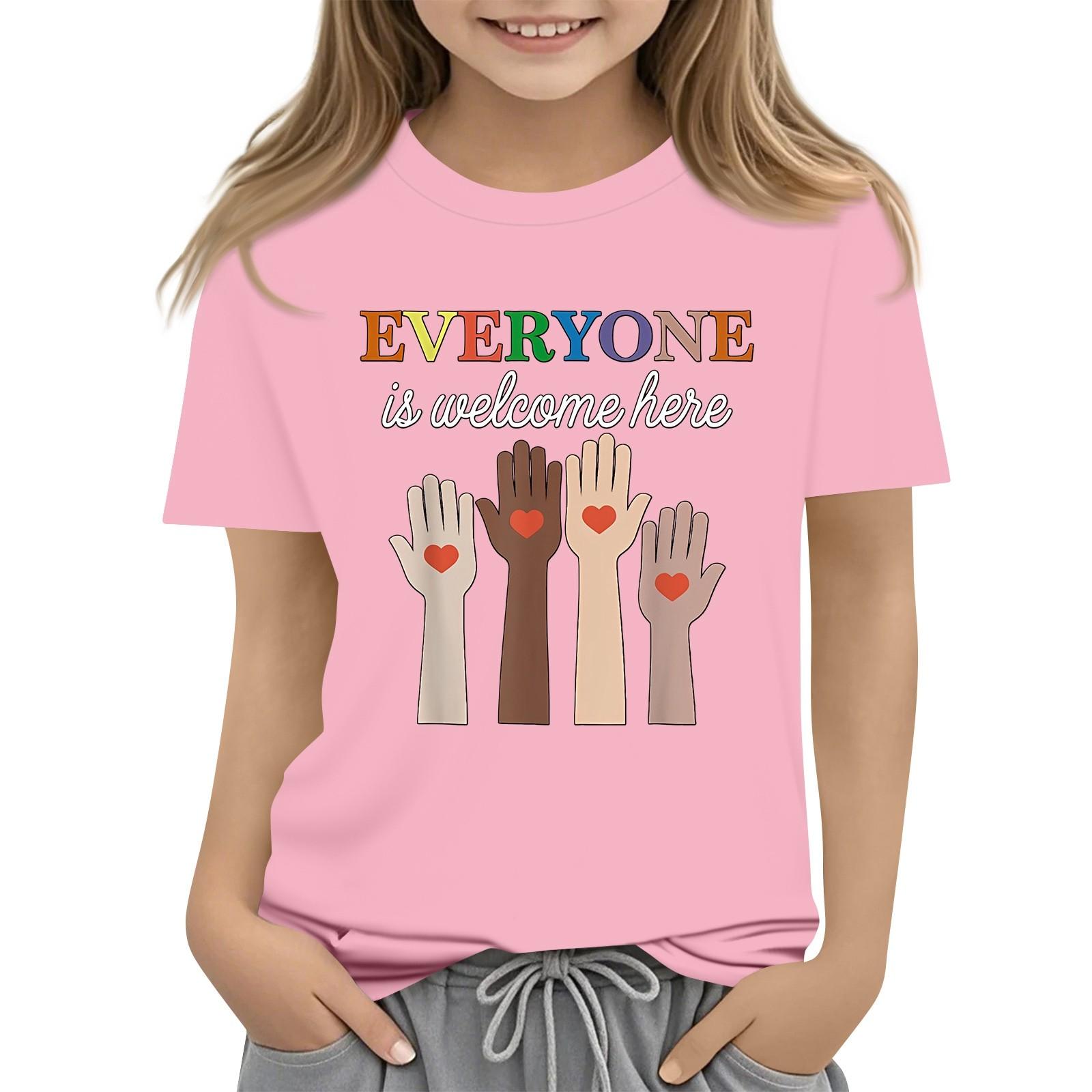 

Children s Printed Short Sleeved Round Neck Casual Comfortable Loose Lightweight Top 160 рожевий