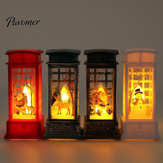 Bedroom Bedside Lamp Telephone Booth Christmas Lantern, Vintage LED Flameless Candle Night Light Retro Phone for Desk, Festive Tabletop Decor, Holiday