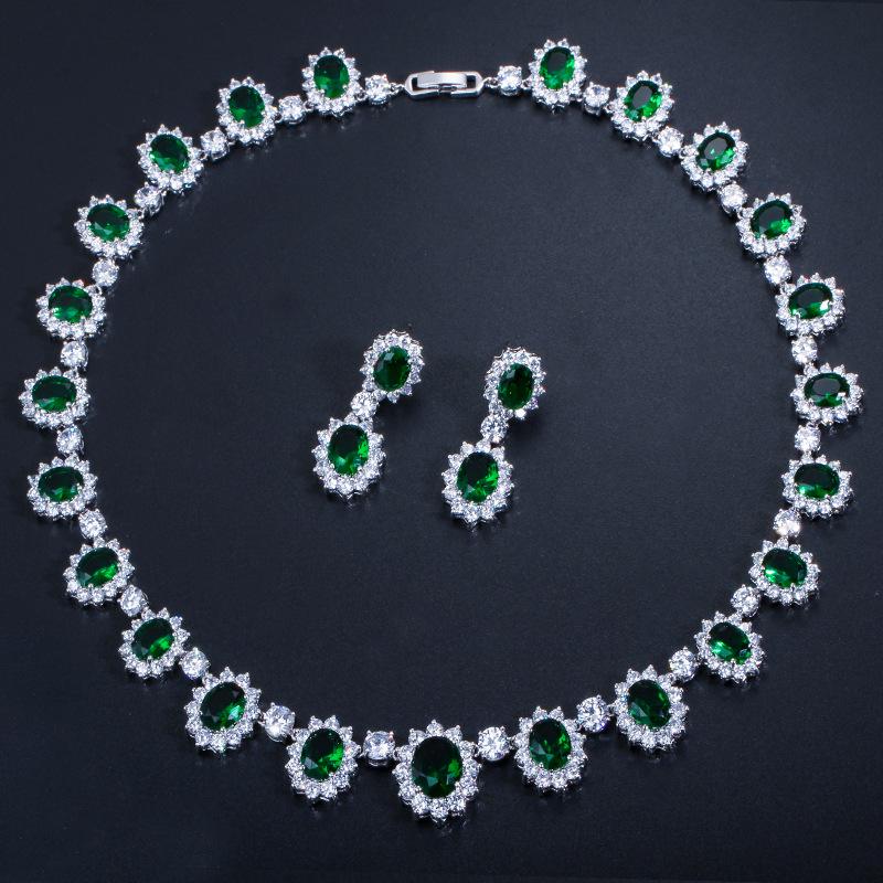 European & American Evening Dress Jewelry Set: AAA Zircon Bridal Earrings & Necklace Duo