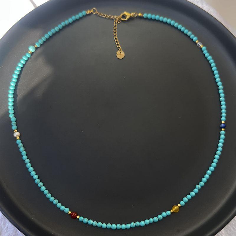 Natural Multicolor Turquoise Necklace for Women, Light Luxury Niche Aesthetic