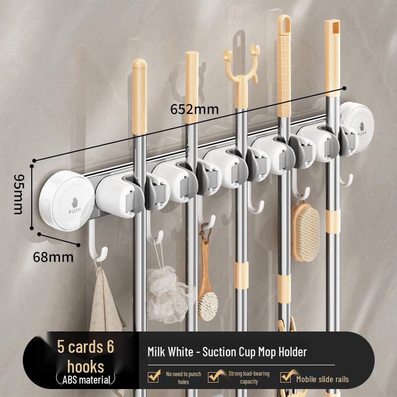 No-Drill Mop & Broom Wall Mount Clip with Suction Cup