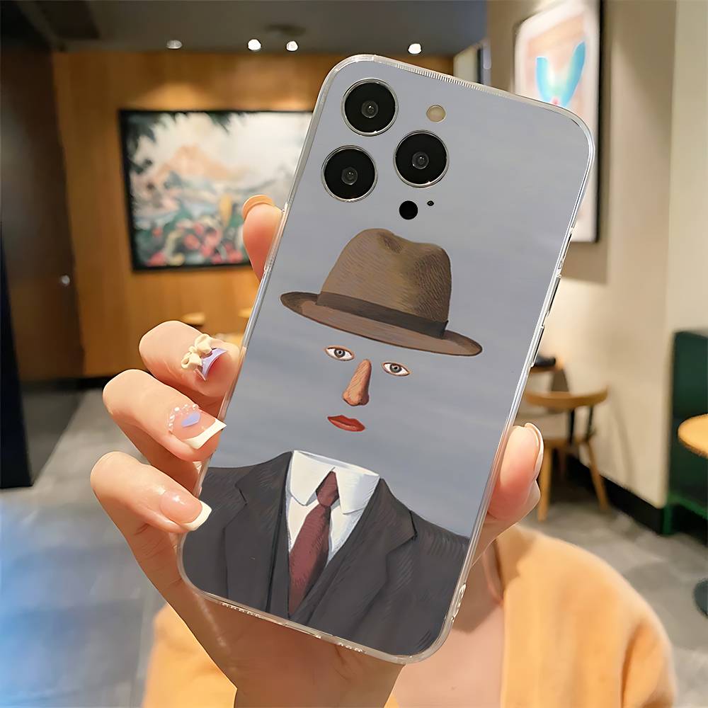 H-Rene Magritte-S Art Phone Case For Iphone 16 15 11 13 14 Pro Max 7 8 Plus X Xr Xs Max Se2020 12mini Transparent Cover