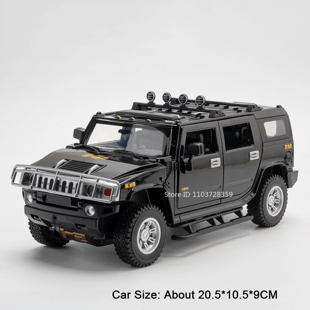 

1:24 H2 Off-road Vehicle Model Miniature Toys Alloy Diecast Sound Light Doors Opened Pull Back Shock Absorption for Kids Gifts