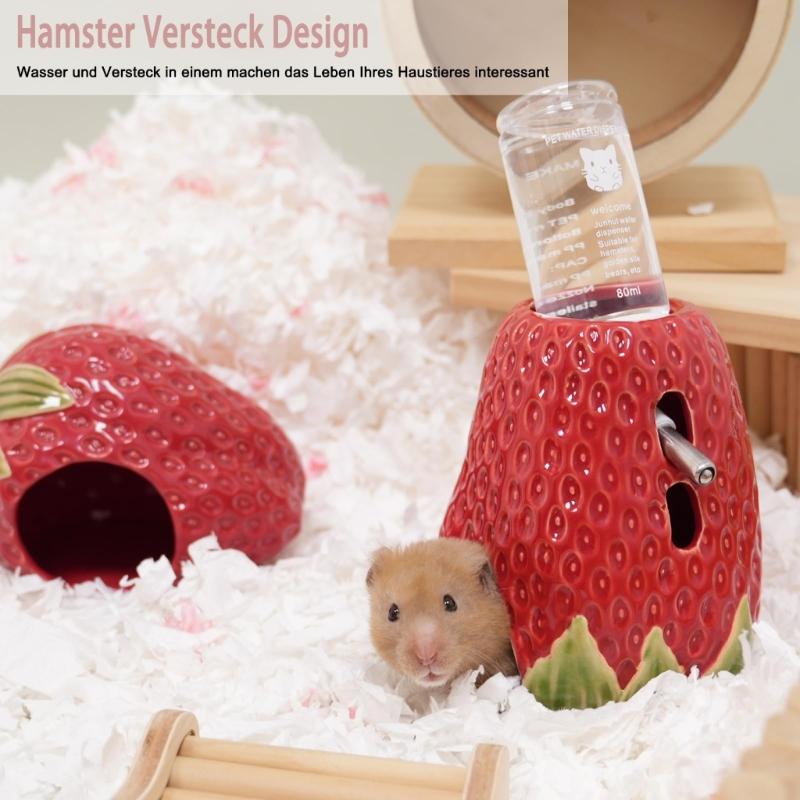 Chew Resistant Ceramic Hamster Drinking Dispenser Strawberry Shelter Cave Small Animal Water Dispenser Feeding Accessory