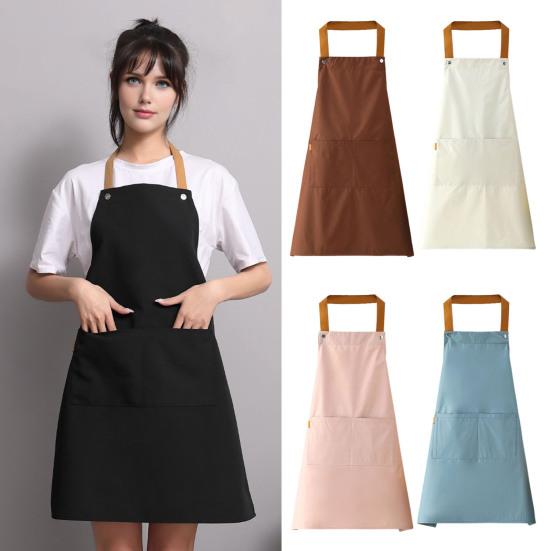 Solid Color Kitchen Apron with Dual Pockets Waterproof Oil-proof Adjustable Breathable Men Women Chef Cooking Baking Bib Apron
