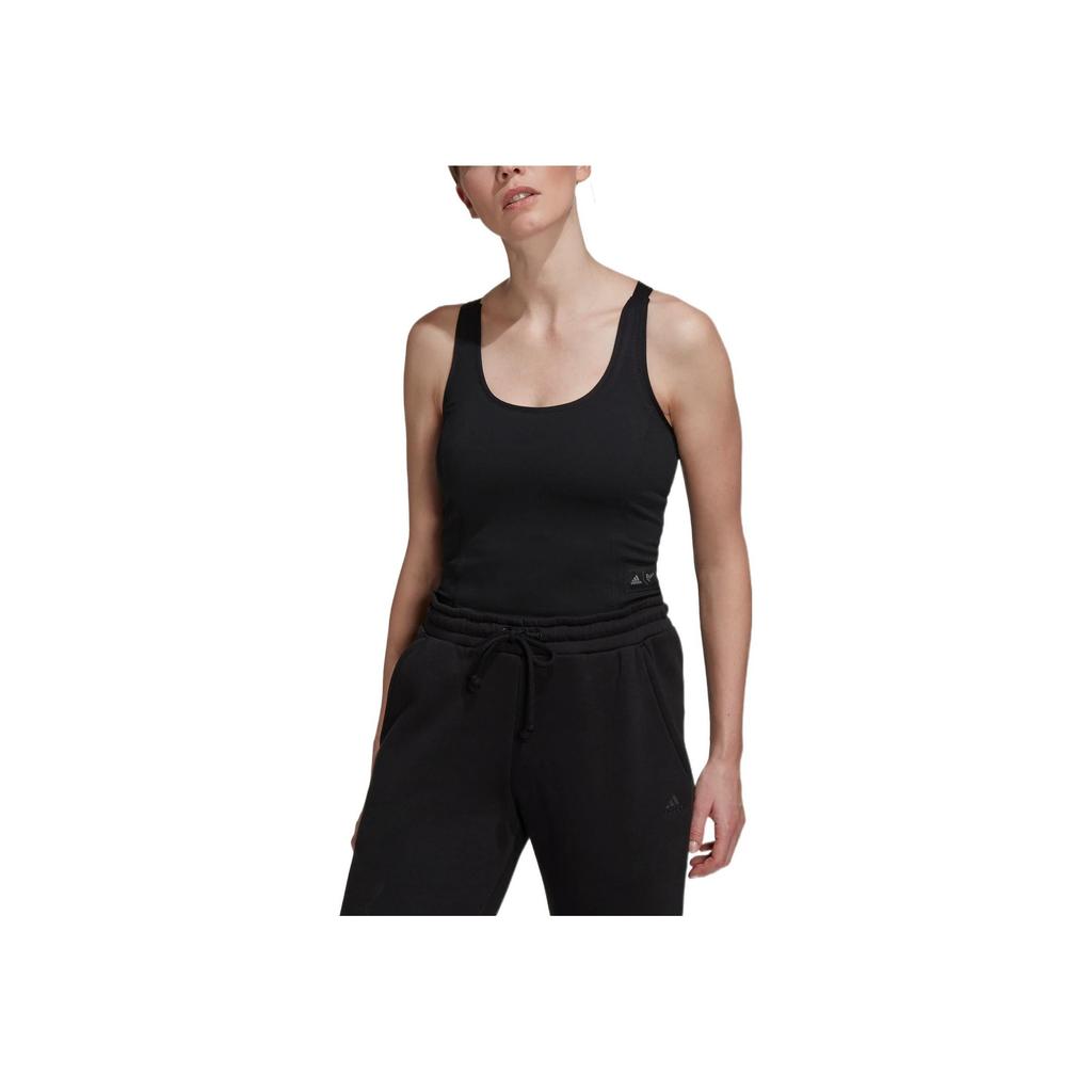 Adidas Solid Color Logo Label Round Neck Adjustable Strap Sports Tank Top Women Tops Black HS9062