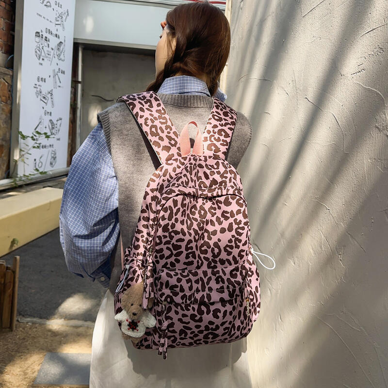 Leopard Print Schoolbag Women's Lightweight Backpack