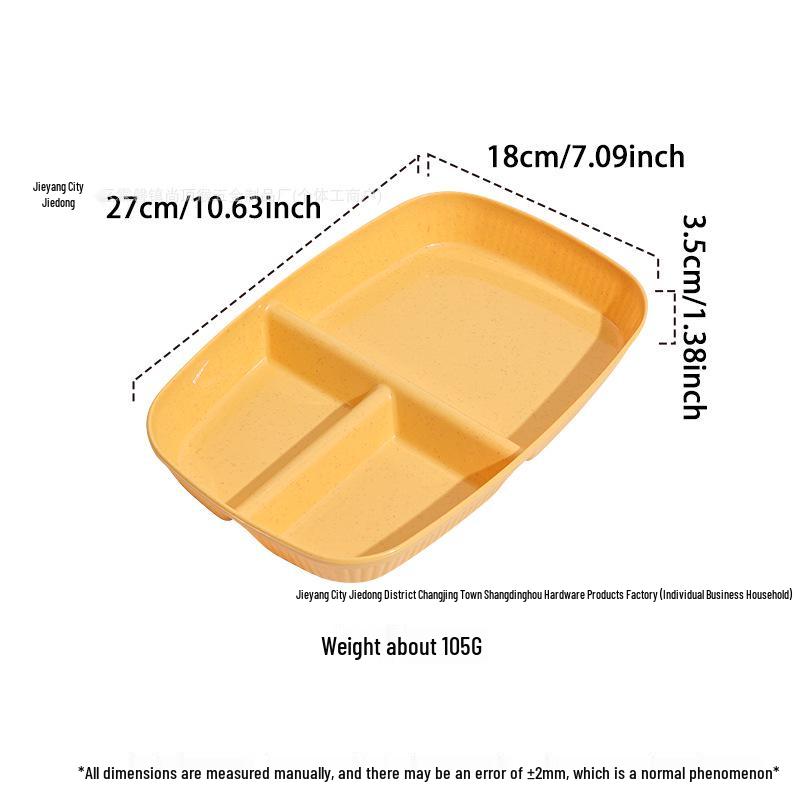 Fettforbrenning Porsjonskontrolltallerken: Tre-roms, fallsikker hvetestrådesign, fargekodet for effektiv måltidsplanlegging.